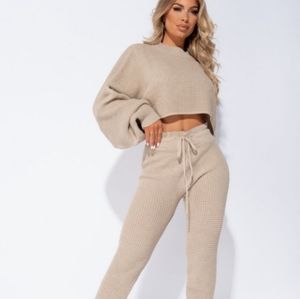 Beige knit two piece set